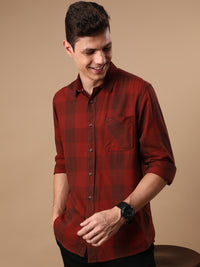 Rust Red Checked Full Sleeve Shirt