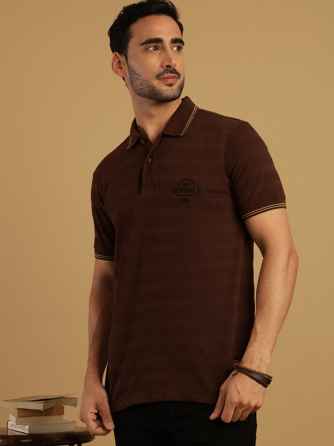 Honey Comb Textured Stripe Polo T-Shirt