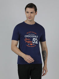 Typography Printed Single Jersey Cotton Blue T-Shirts
