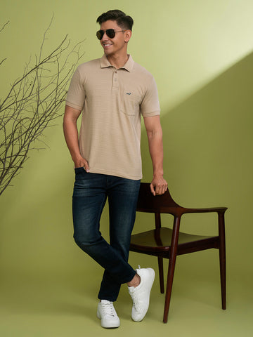 Solid Self Texture Polo Shirt In Beige