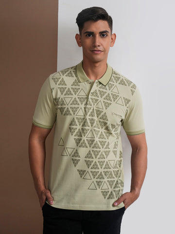 Geometric Panel Print Polo-Shirt In Light Grey