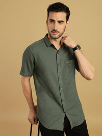 Green Solid Half Sleeve 100% Cotton Casual Shirt