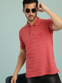 Mineral Red Striped Casual Polo T-Shirt
