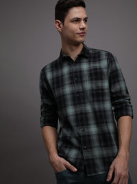 Checked Full Sleeve Green 100% Cotton Casual Shirt
