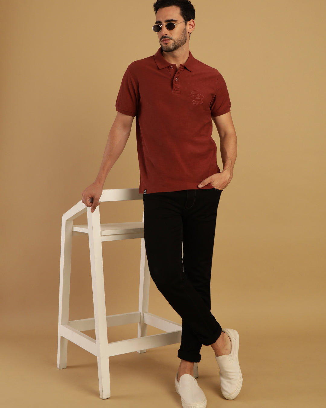 Textured Polo -Shirt With Chest Embroidery