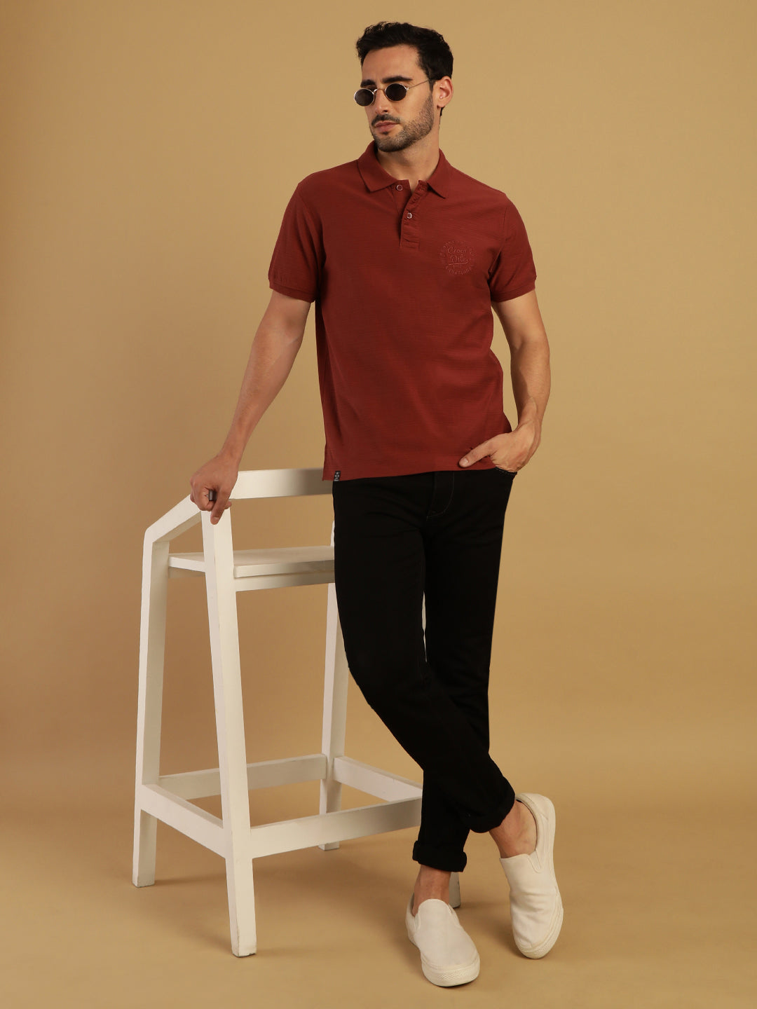 Textured Polo -Shirt With Chest Embroidery
