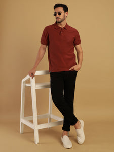 Textured Polo - Mineral Red Shirt With Chest Embroidery