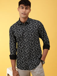 Printed Full Sleeve 100% Cotton Shirt Black
