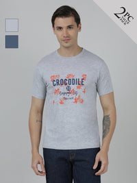 Pack Of 2 Typography Printed Cotton Slim Fit T-shirts