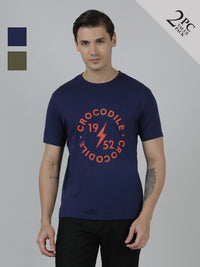 Typography Printed Pack Of 2 Cotton Slim Fit T-shirts