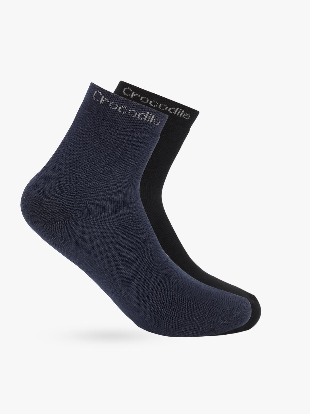 A pair of ankle-length socks in black color with the brand 'Crocodile' visible on the side.