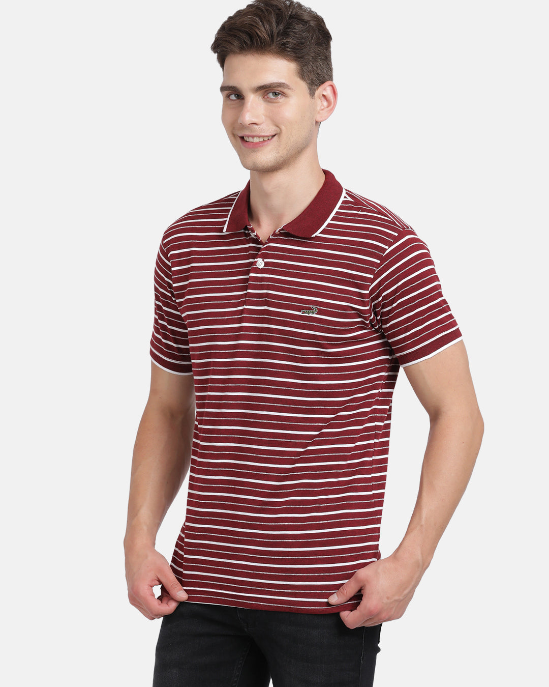 Men's Half Sleeve Slim Fit Stripe T-Shirt - Maroon