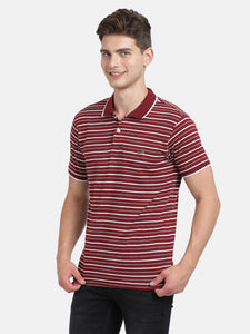 Men'S Half Sleeve Slim Fit Stripe T-Shirt - Maroon