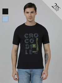 Pack Of 2 Typography Printed Slim Fit Cotton T-shirts