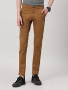 Casual Trim Fit Solid Khaki Trousers for Men