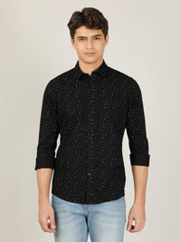 Black Printed Full Sleeve 100% Cotton Casual Shirt