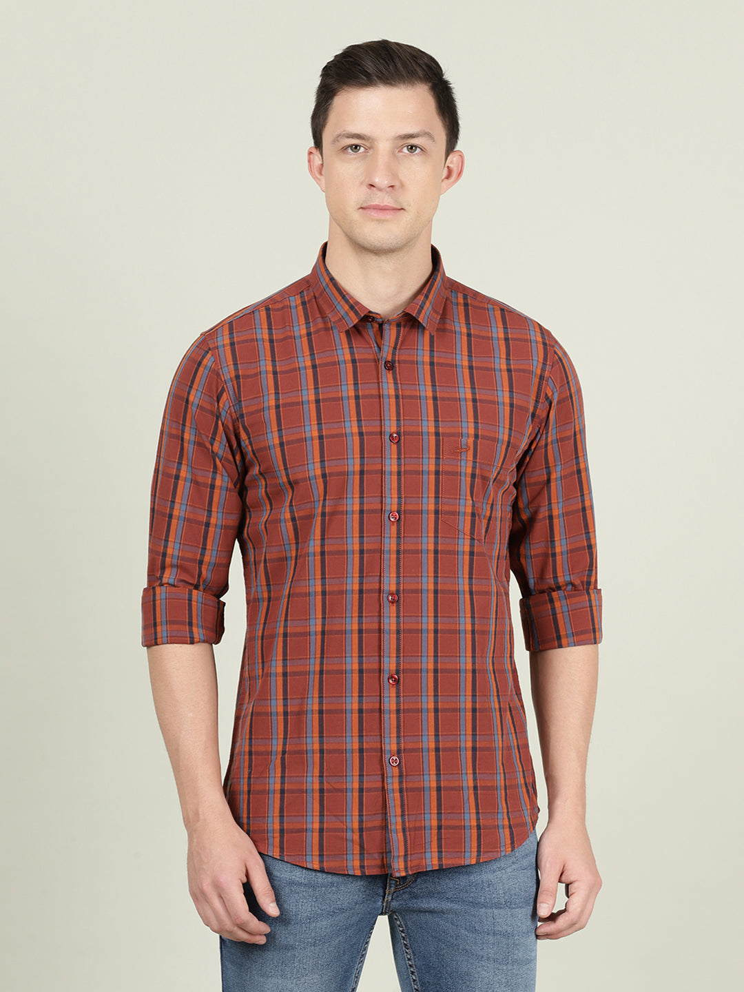 Crocodile Men Brick Red Slim Fit Shirt