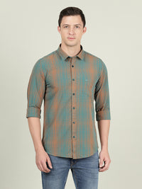 Casual Green Checked Full Sleeve 100% Cotton Shirt