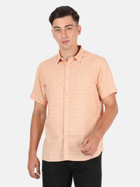 Light Orange Checked Half Sleeve Shirt