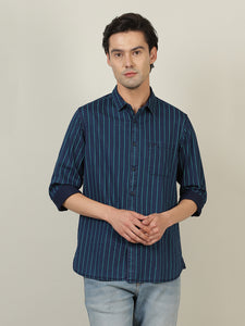 Men Indigo Stripe Regular Fit Shirt