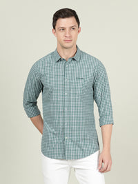 Deep Lake Blue Checked Full Sleeve 100% Cotton Shirt