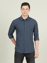 Navy Checked Casual Full Sleeve 100% Cotton Shirt
