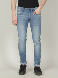 Light Blue Solid Mid Rise Slim Tapered Jean