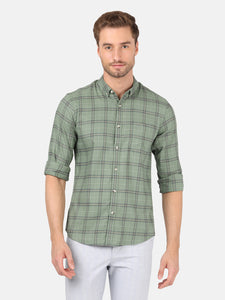 Casual Full Sleeve Slim Fit Checks Green with Collar Shirt for Men