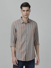 Light Brown Striped Full Sleeve 100% Cotton Shirt