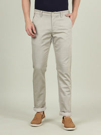 Beige Printed Slim Fit Casual Trouser