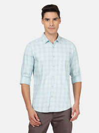 Light Blue Checked Casual Full Sleeve 100% Cotton Shirt