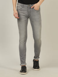 Light Grey Solid Mid Rise Slim Tapered Jean