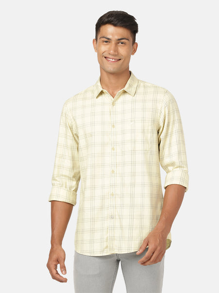 Cotton Casual Full Sleeve Slim Fit Checks Yellow with Collar Shirt for Men