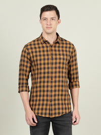 Mustard Yellow Checked Full Sleeve 100% Cotton Casual Shirt