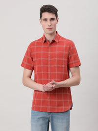 Brick Red Checked Half Sleeve Shirt
