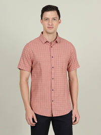 Light Red Checked Half Sleeve 100% Cotton Shirt