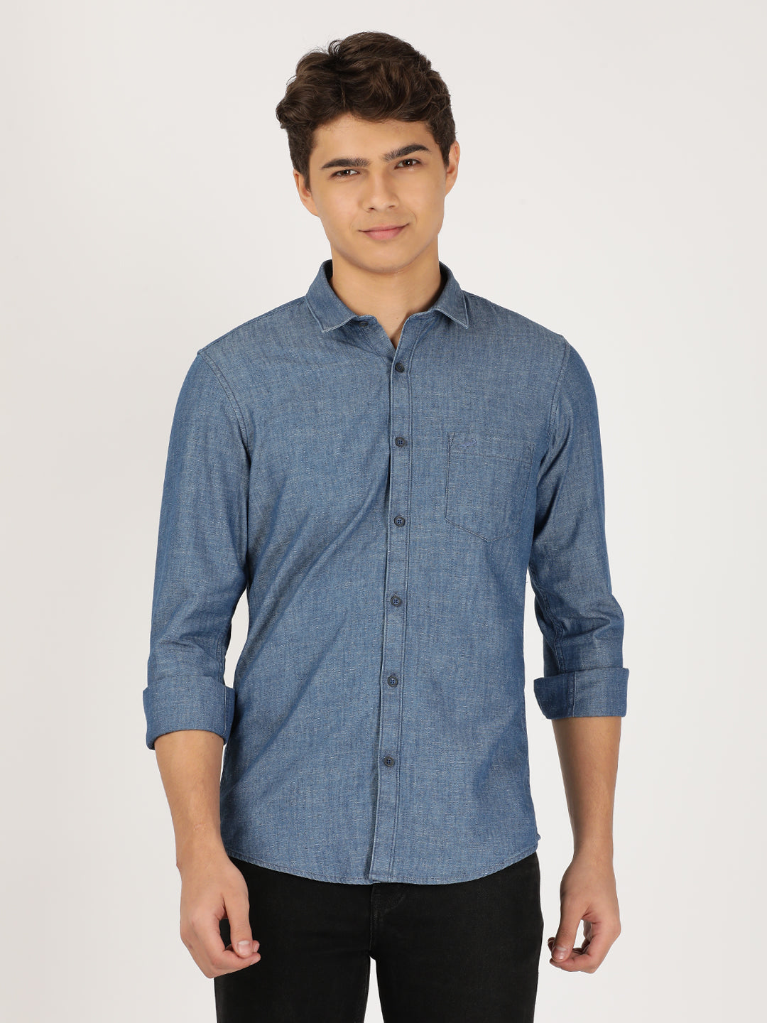 Crocodile Men's Lt.Blue Slim Fit Shirt