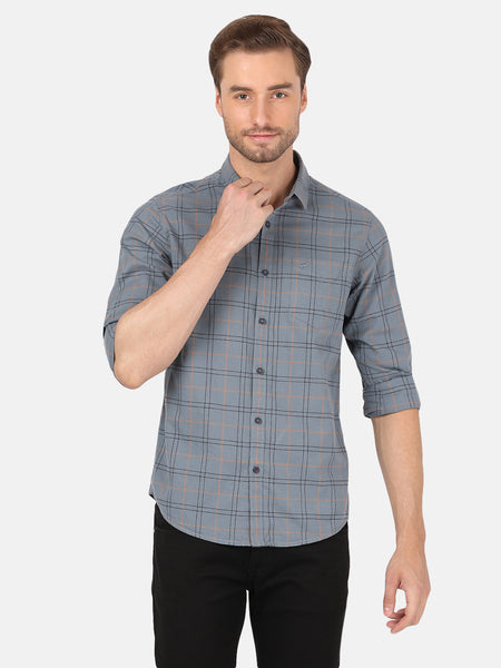 Casual Full Sleeve Comfort Fit Checks Grey with Collar Shirt for Men