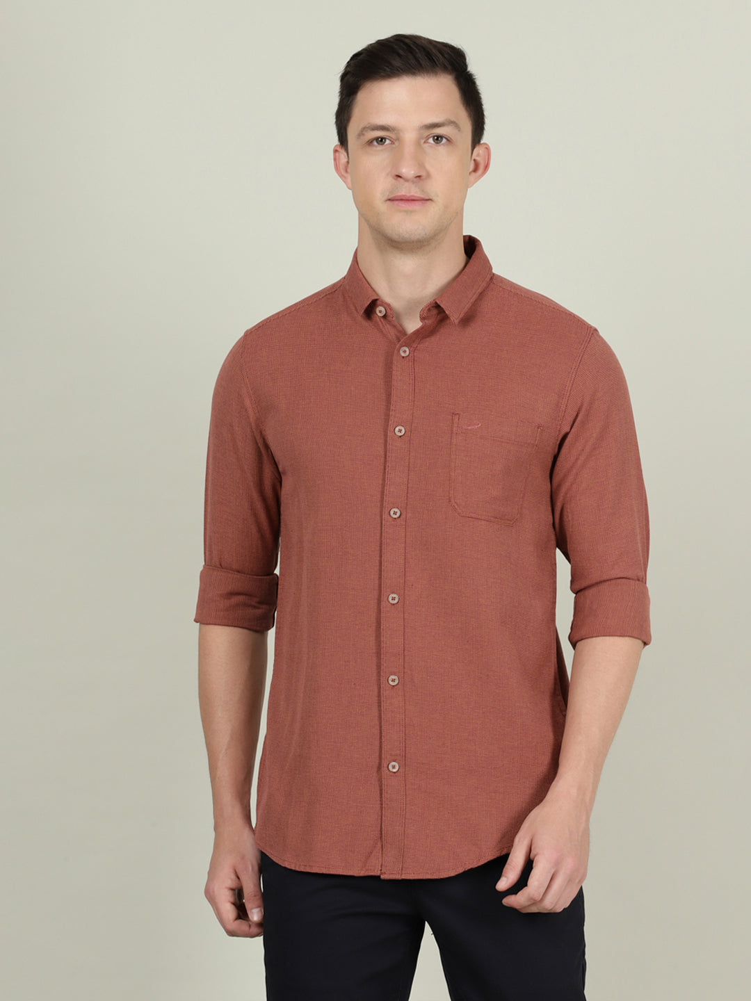 Crocodile Brown Full Sleeve Collar Comfort Fit Shirt