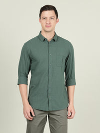 Green Solid Full Sleeve Linen Casual Shirt