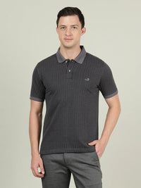 Casual Dark Grey Printed Polo T-Shirt