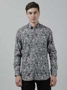 Casual Full Sleeve Slim Fit Printed Shirt Grey for Men