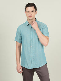 Green Solid Half Sleeve Linen Casual Shirt