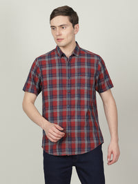 Indigo Navy Checked Half Sleeve 100% Cotton Shirt