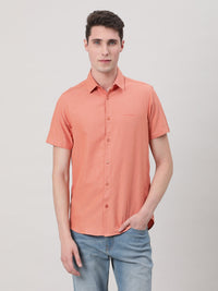 Peach Solid Half Sleeve Linen Shirt
