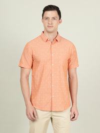 Orange Printed Half Sleeve 100% Cotton Shirt