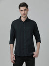 Man wearing a blue moonless night blue striped full sleeve 100% cotton shirt with casual styling on a gray background