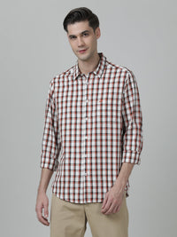 Brick Red Checked Full Sleeve 100% Cotton Shirt