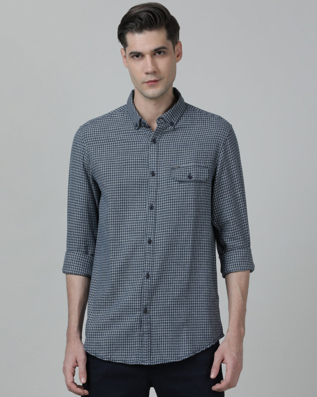 Casual Checks Comfort Fit Navy Full Sleeve Shirt with Collar