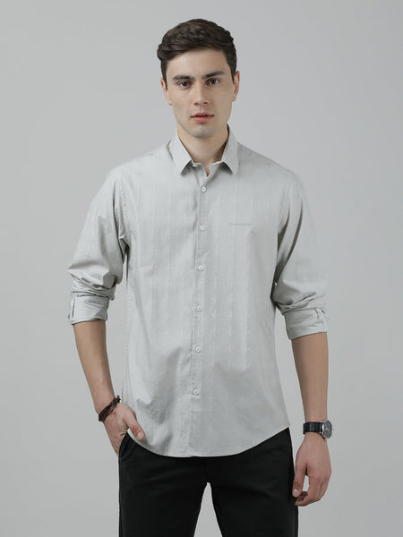 Casual Grey Full Sleeve Comfort Fit Solid Shirt with Collar for Men